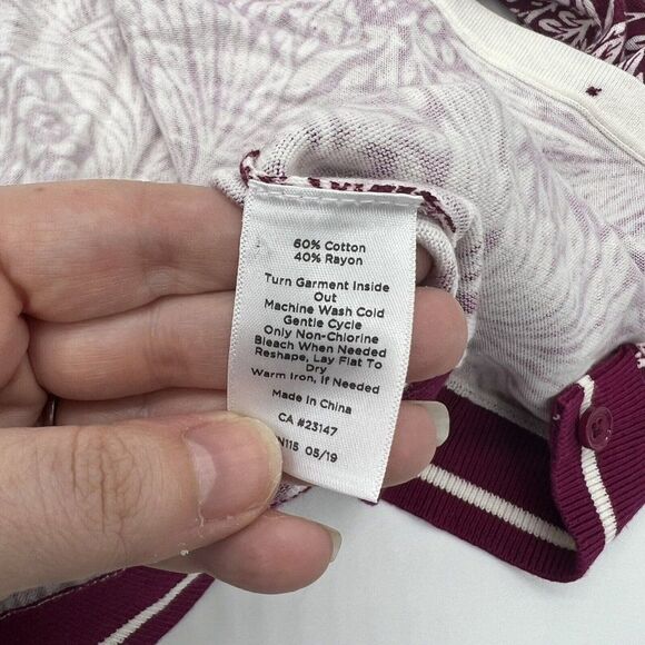 Talbots Women's Sweater Petite S Burgundy Floral Print Long Sleeves Button Up - Picture 3 of 4